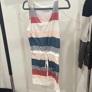 Striped Sleeveless Dress with Drawstring